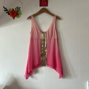 BCBG Maxazria M silk blouse hi-lo hem handkerchief hem tank blouse pink ombré